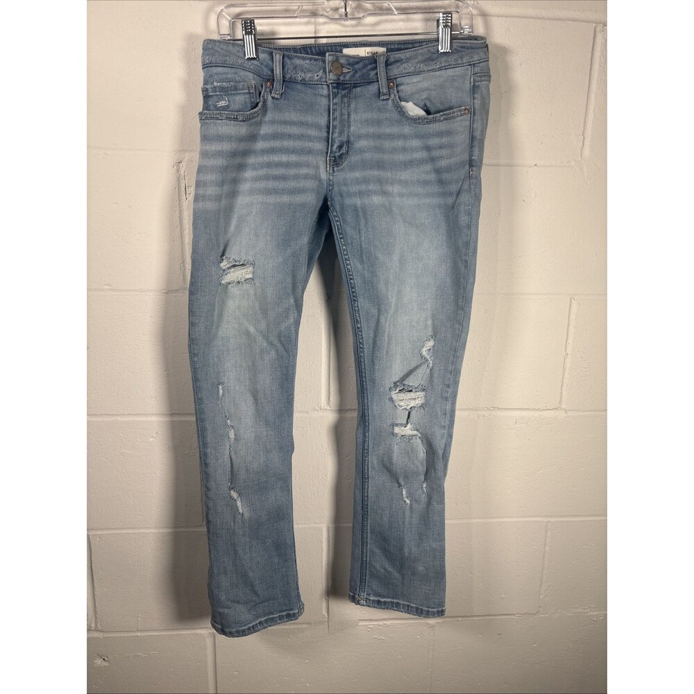 BKE Stella Denim Cut Distressed Jeans Women's Size 28 Blue Low Rise Slim Stretch